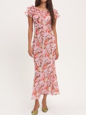 NWOT $289 FOR LOVE AND LEMONS FALLEN FLORAL MAXI DRESS IN PINK SZ S